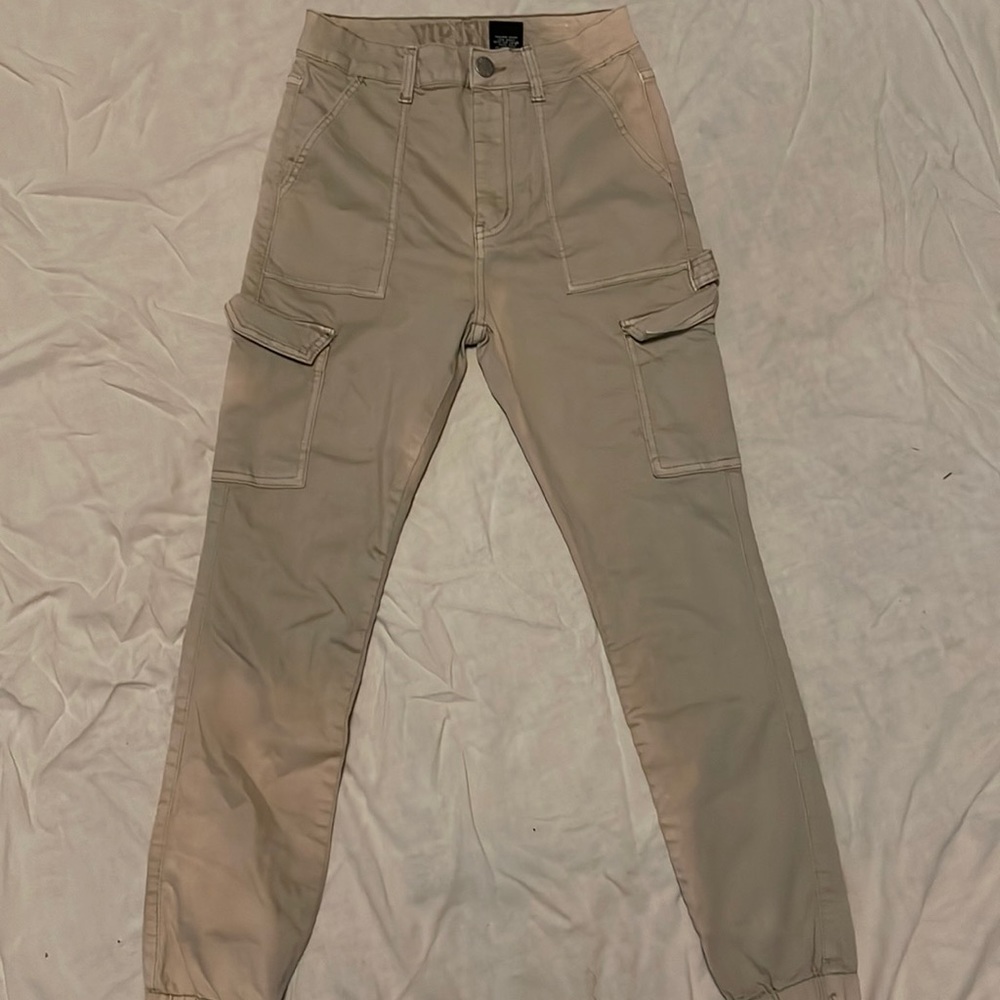 Excellent condition khaki stretch part acid wash vip jean cargos